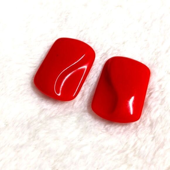 Jewelry - Vintage 80s Red Acrylic Rectangle Shaped Clip Earrings